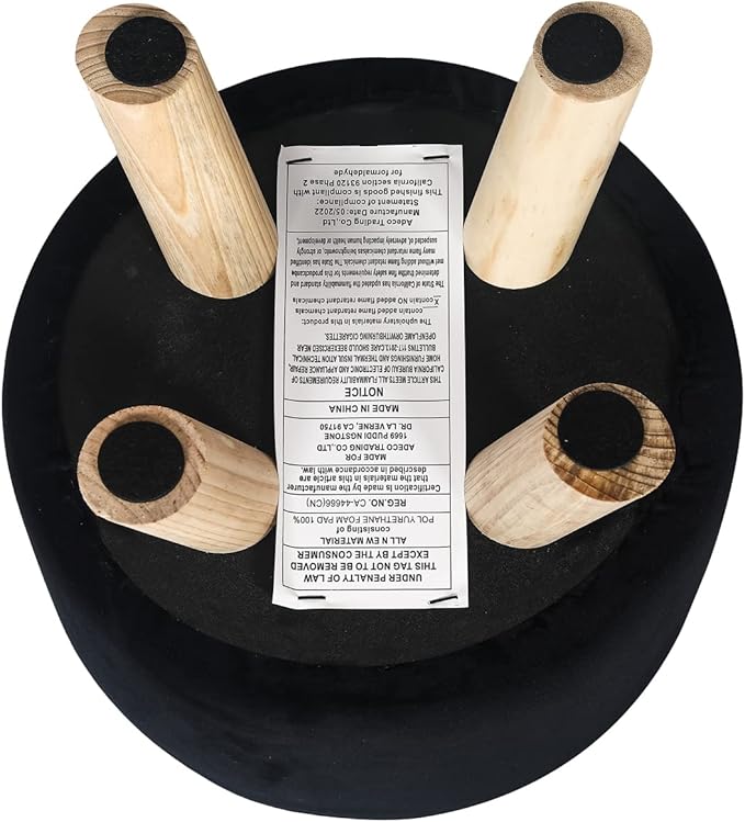 Asense Small Round Ottoman Foot Rest Stool Fabric Padded Seat Footstool Ottoman with Anti-Slip Wooden Legs (Black,Fabric)