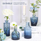 Glass Bud Vase Set of 12, Small Blue Flower Vases for Centerpieces in Bulk, Mini Vintage Vase for Wedding, Home,Table Decoration