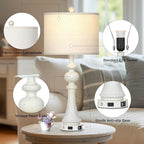 28" Farmhouse Lamps Set of 2, Vintage 3-Way Dimmable Touch Control Table Lamps with USB A+C Fast Ports & AC Outlets, Rustic Traditional Classic Bedside Nightstand Lamps for Living Room Bedroom White