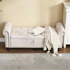 Furniliving 55” End of Bed Bench, Bedroom Bench with Button-Tufted, Large Upholstered Storage Ottoman Entryway Bench with Storage Shoe Cabinet Bench, for Bedroom, Linen, Camel