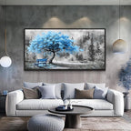 ZUITINGHUA Black Framed Canvas Wall Art For Living Room Large Wall Decor For Office Bedroom Decorations Blue Tree Landscape Pictures Black And White Paintings Artwork Aesthetic Home Decor 30x60 In