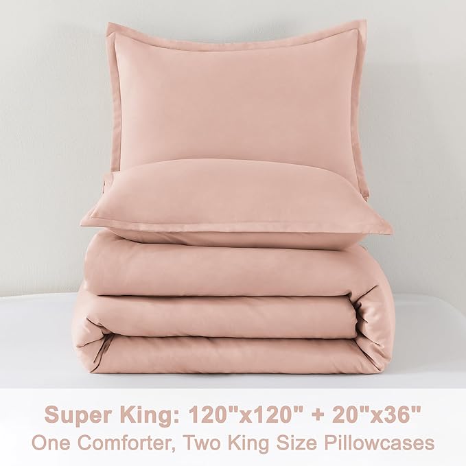 Litanika Comforters Blush Super King Size, 3 Pieces Lightweight Solid Bedding Set & Collections, All Season Fluffy Bed Set (120x120In Comforter & 2 Pillowcases)