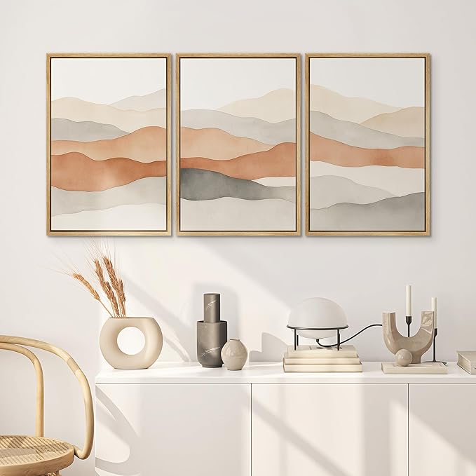 SIGNWIN Framed Canvas Print Wall Art Neutral Earth Tone Landscape Minimalist Mountain Silhouette Photography Modern Art Minimalist Black and White for Living Room, Bedroom, Office - 24"x36"x3 Natural