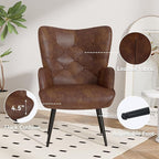 Nalupatio Mid Century Modern Accent Chair, PU Leather Upholstered Tufted Button Chairs, Living Room Reading Wingback Armchair, Side Chair for Living Room Bedroom, Brown