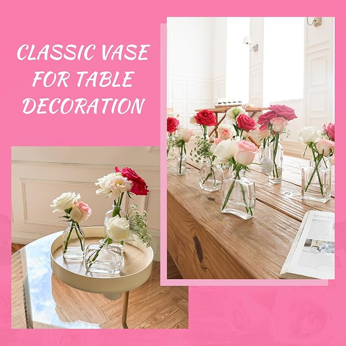 33pcs Glass Small Bud Vases Set - 9 Styles Clear Bud Vase for Centerpieces, Wedding, Home Table Flower Décor Perfume Bottle Inspired Clear Flower Vases in Bulk