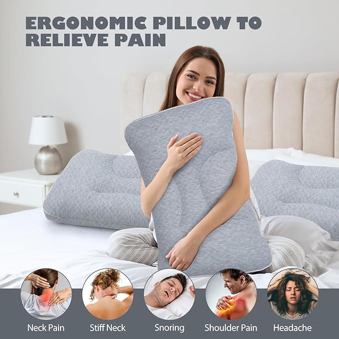 Washable Pillow for Neck Pain Relief, 4.7 Inch Breathable Pillows with PP Tube, Ajustable Neck Pillows for Pain Relief Sleeping, Support Pillows for Side, Back & Stomach Sleepers