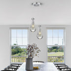Raindrop Pendant Lights Kitchen Island Teardrop Chrome Hanging Light Fixtures Clear Solid Glass Pendant Light Modern Chandeliers for Dining Room Porch Corridor Living Room(2-Light)