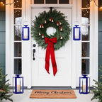 DECORKEY Lantern Decorative Outdoor&Indoor, 17''&13'' Set of 2 Blue Metal Candle Lanterns Decor, Modern Hanging/Tabletop Candle Holders for Home Porch Patio Wedding Christmas Fall Decorations