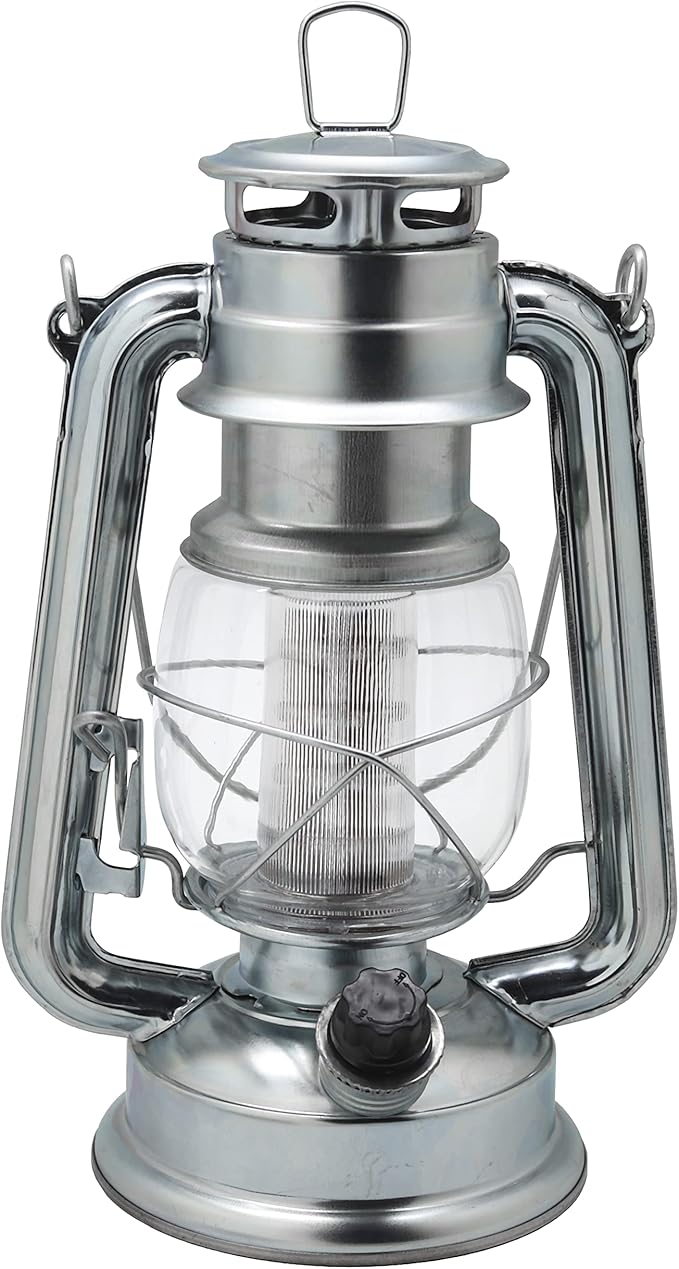 YAKii LED Vintage Metal Hanging Hurricane Lantern - 12 LED Dimmer Switch, Cold White Battery Operated for Power Outage Indoor Camping Outdoor Decoration (Silver Pack of 8)