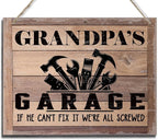 BQL Rustic Wood Sign, Father's Day Gift, Grandpa's Gift, Decor Hanging Wood Sign, 8X10inch, Printed Wood Wall Art Sign, Grandpa's Garage, If He Can't Fix It We're All Screwed