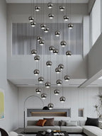 Farmhouse Crystal Chandelier, Luxury Hanging Lights High Ceiling Pendant Lighting for Foyer Staircase 32 Lights Black Dimmable 2700k-6000k