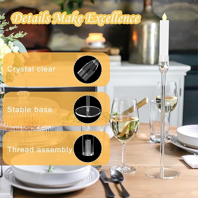 2 Sets Candlestick Holders 3 Piece Set Taper Candle Holder with Different Heights Ideal for Table Decor Party Home Decoration Fits 0.87" LED Stick Candles