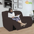 Easy-Going 6 Pieces Recliner Loveseat Stretch Sofa Slipcover Sofa Cover Furniture Protector Couch Soft with Elastic Bottom Kids, Spandex Jacquard Fabric Small Checks Chocolate