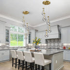 Raindrop Pendant Lights Kitchen Island Teardrop Gold Hanging Light Fixtures Clear Solid Glass Pendant Light Modern Chandeliers for Dining Room Porch Corridor Living Room(5-Light)