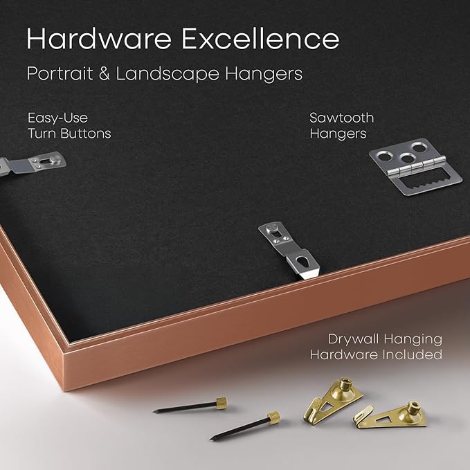 Homeforia Rose Gold Frame 8x8, High End Metal 8 x 8 Square Picture Frames with Mat 6 x 6 Art, 8x8 Photo Frame Matted to 6x6 inch Print, 8by8 Wall or Tabletop Frames, Tempered Glass, Wall Kit, Set of 1