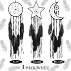 Jetec 3 Pcs Dream Catcher Moon Sun Star Design Handmade Traditional Craft Ornament Wall Hanging Home Decoration Bedroom Wedding Halloween Christmas Decorations(Black)