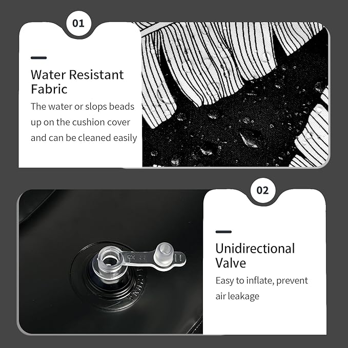 Inflatable Ottoman Stool D21 xH9 for Outdoor/Indoor Use, Water Repellent Patio Foot Rest Stool with Portable Handle,Round Pouf Ottoman Suitable for Garden,Deck and Camping - Black Leaves