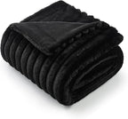Amélie Home Faux Fur Throw Blanket for Couch, Cozy Fuzzy Fluffy Fur Luxurious Soft Striped Plush Gift Blankets for Family Sofa Chair Bed Living Room Bedroom, 55"x70", Black