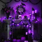 Halloween Horror Atmosphere Lights, Orange&Purple LED String Lights with 9.9FT Creepy Black Gauze, Battery Powered with Timer & 8 Flashing Modes (Purple)