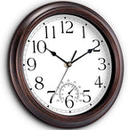 10 Inch Outdoor Wall Clock with Thermometers, Vintage Silent Wall Clocks Battery Operated, Retro Non-Ticking Clock Decorative for Living Room, Patio, Kitchen, Office, Bathroom, Bedroom(Bronze)