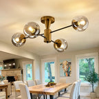 Modern Semi Flush Mount Ceiling Light Fixture, 4-Light Gold Mid Century Chandelier with Glass Globe,Ceiling Lighting for Dinning Room Farmhouse Kitchen Bedroom Living Room.