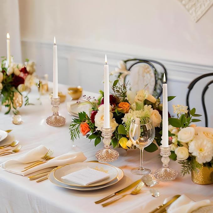 Glass Candlestick Holder,Striped Taper Candle Holders,Set of 6 Candle Stand for Table Centerpieces, Home Decor,Weddings,Festival and Parties (Amber Dimond Pattern)