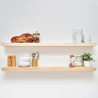Homeforia 48 inch Natural Floating Shelf, High End Solid Real Wood 48inch Small Floating Shelves for Wall Mounted, Natural Wooden Floating Shelves, Heavy Duty Bracket, 48 X 6.5 X 1.75 in, Set of 3