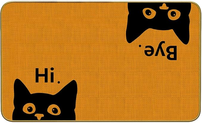 Mingnei Hi Bye Cat Welcome Doormat - Funny Black Cat Lover Floor Mat for Home, Kitchen, Entrance - Indoor/Outdoor Entryway Rug 30x17 (Orange)