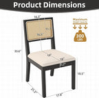 Westice Rattan Dining Chairs Set of 2, Farmhouse Natural Dining Room Chairs with Upholstered Cushion, Wood Armless Chairs for Kitchen/Restaurant, Black