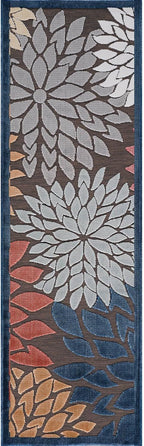 Beverly Rug Outdoor Runner Rug 2x7 Modern Floral Tropical Area Rugs for Indoor and Outdoor Patio Easy to Clean Non Shedding Living Room Porch Garden Washable Outside Carpet (2 x 7 Brown)