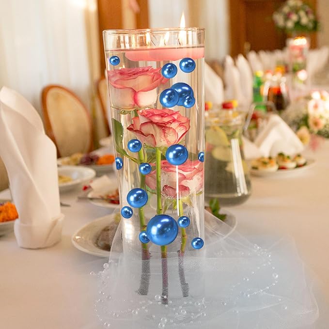 200PCS Blue Faux Pearls Beads for Centerpiece Vases, Vase Filler Faux Pearls, No Holes Filler Beads for Party Anniversary Birthday Wedding Table Decor, 10/14/20/30mm