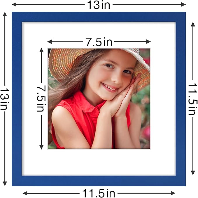 Vittanly 12x12 Picture Frame Set of 9 - Display 8x8 Photos with Mat or 12x12 Without Mat, Wall Mount Frames for Home Decor, Horizontal or Vertical (Blue)