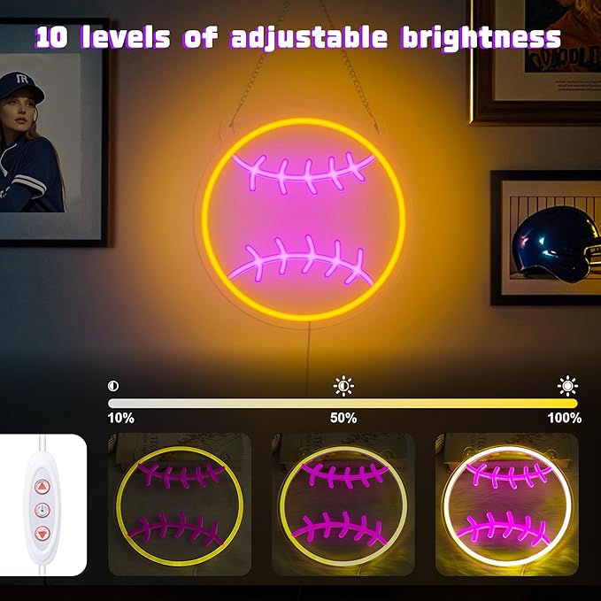 Softball Neon Sign - Dimmable Sport Wall Decor With USB Power, Softball Gifts for Girls 8-12, LED Neon Lights for Girls Cave College Dorm Softball Fan Accessories Stuff