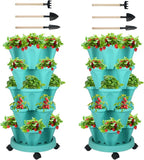 Vertical Planter 5 Tier Stackable Planters Garden Planters Strawberry Herb Flower and Vegetable Planter Indoor Outdoor Gardening Pots with Removable Wheels and Tools