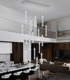 Rectangular Chandeliers 17-Lights Long Light for Entryway LED Dimmable Chandeliers Lighting Fixture Flat Sloped High Ceiling Pendant Lights Crystal for Living Room Foyer Hallway Staircase Silver