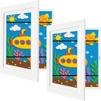 [2-Pack Kids Artwork Frames Changeable - Kids Art Frames Front Opening 8.5 x 11 Holds 150 Pics, Artwork Frames for Kids Art, Kids Art Frame Ideal for Portfolio, Pictures, Drawings (White)