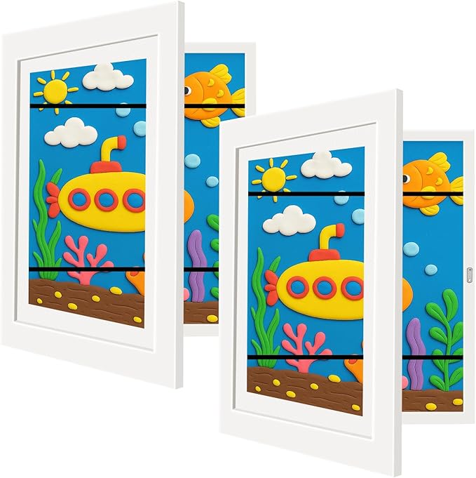 [2-Pack Kids Artwork Frames Changeable - Kids Art Frames Front Opening 8.5 x 11 Holds 150 Pics, Artwork Frames for Kids Art, Kids Art Frame Ideal for Portfolio, Pictures, Drawings (White)