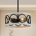 XINGQI White Chandelier 3-Light Modern Ceiling Light Rustic Wood Grain Adjustable Height Pendant Lighting Fixture 13" Round Metal Lamp for Dining Room Kitchen Bedroom Foyer Hallway