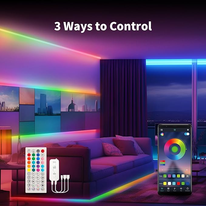 52FT LED Neon RGBIC Lights, LED Lights with RF Remote & APP Control, Flexible IP65 Waterproof Outdoor,Music Sync,DIY Design, 24V LED Strip Lights for Gaming Livingroom Wall Christmas Decor