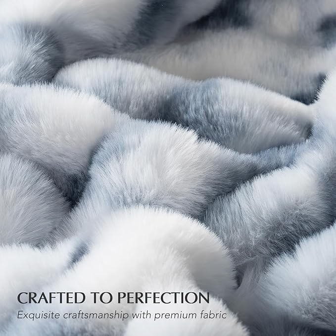 EVERGRACE Ultra Soft Luxury Fluffy Ridgeline Faux Rabbit Fur Throw Blanket, Thick Warm Bubble Throw for Bed, Cozy Plush Reversible Blankets for Couch, Chair, Sofa, Cloud Blue, 60x80 Inches, 870 GSM