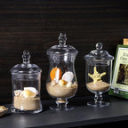 MyGift Clear Glass Apothecary Jars with Lid, Decorative Footed Vase, Candy Buffet Containers, Set of 3