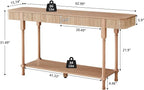 63” Console Table with 2 Drawers, Retro Entryway Table with Fluted Panel & Storage Shelf, Narrow Long Behind Couch Tables Accent Sofa Table with Solid Wood Legs for Living Room Foyer Hallway(Natural)