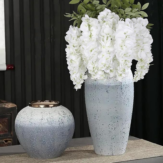 4PCS White Artificial Wisteria Hanging Flowers 40'' Tall Lush Fake Wisteria Flowers for Floor Vases Silk Flowers for Wedding Arch Ceremony Window Box Home Garden Backdrop Decoration (White)