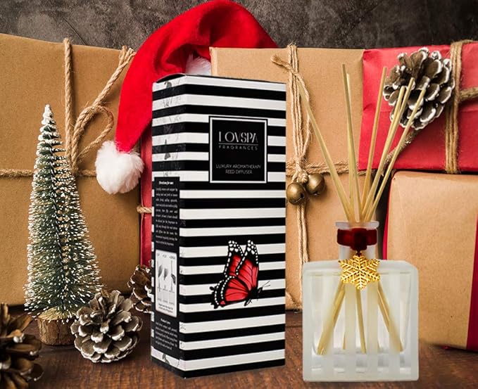 LOVSPA Reed Diffuser Set, Holiday Scented Oil Diffuser with Sticks, Home Fragrance Accessories for Bathroom Shelf Decor, Aroma Diffusers for Home or Office Desk, USA Made