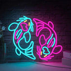 WLHOPE Koi Fish Neon Sign for Wall Decor Koi Carp Neon Light Fish Neon Signs Dimmable Neon Lights Blue Pink Fish LED Light Up Sign for Bedroom Bar Restaurant Office Fishroom Koi Pond