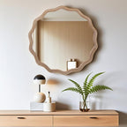Round Mirror Vanity Mirrors for Bathroom with Wavy Wood & Beaded Frame - Wall Mirrors for Living Room,Entry Mirrors for Wall,Decorative Mirror