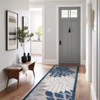 Beverly Rug Outdoor Runner Rug 2x7 Modern Floral Tropical Area Rugs for Indoor and Outdoor Patio Easy to Clean Non Shedding Living Room Porch Garden Washable Outside Carpet (2 x 7 Blue)