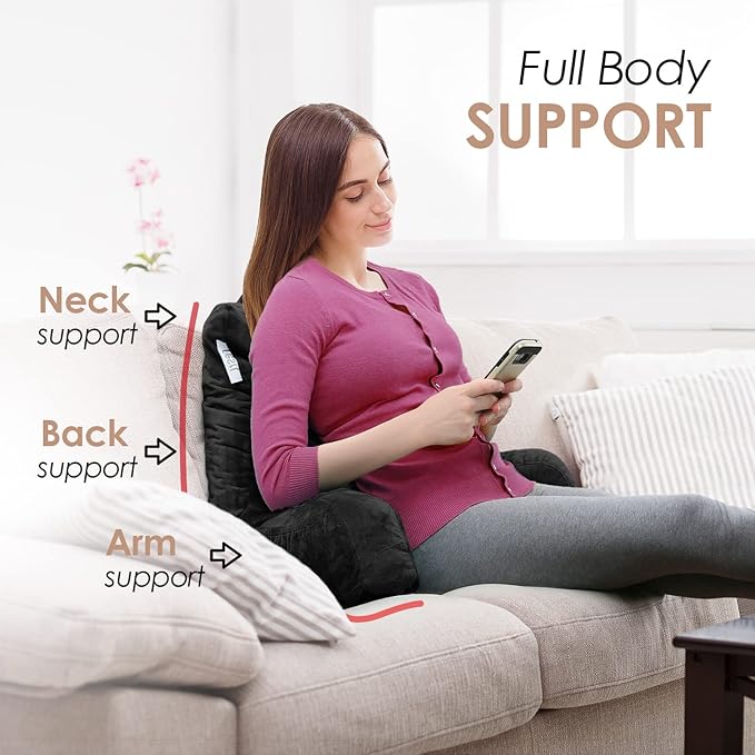 Nestl Reading Pillow for Kids, Small Bed Pillow, Back Pillow for Sitting in Bed, Memory Foam Chair Pillow, Reading & Bed Rest Pillows, Black Back Pillow for Bed, Arm Pillow with Pockets