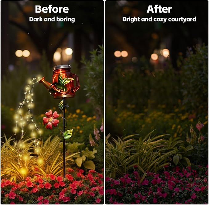 Solar Watering Can Light, Yard Outdoor Decor Lights, IP65 Waterproof, Hanging Hummingbird Garden Light, Outside Garden Flower Bed Decor, Women Gift, Birthday Gifts
