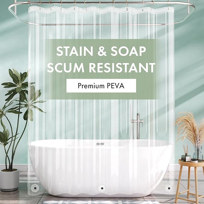 AmazerBath Long Shower Curtain Liner with 3 Magnets, 72x80 Clear Shower Curtain Liner Tall, Waterproof Plastic Shower Liner, Lightweight PEVA Shower Curtain with 12 Rustproof Metal Grommets